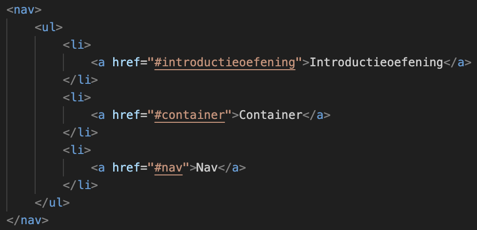 HTML code van de NAV 